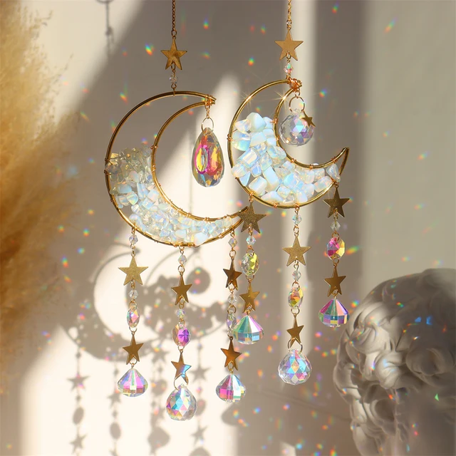Napsütő Hold Kristály Prizma Ólomüveg Golyó Szivárványkészítő Otthoni Ablak Kerti Dekoráció Világos Fogó Karácsonyi Ajándék