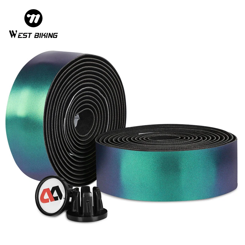 WEST BIKING Road Bike Handlebar Tape Reflective Dazzle Shockproof Bike Cycling Bar Tape Wrap With Bar Plugs Bicycle Accessories