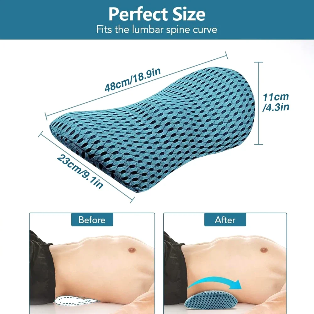 1Pcs Lumbar Support Pillow Memory Foam for Low Back Pain Relief, Ergonomic Streamline Car Seat, Office Chair, Recliner and Bed