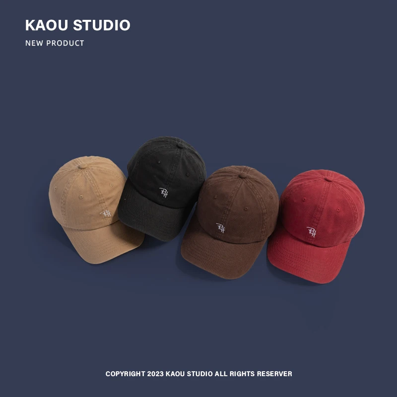 Embroidered Hat Women's Face-Looking Little Korean Style Versatile Soft Peaked Cap Retro Navy Blue Trendy Men's Baseball Cap 3