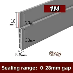 Under Door Draft Stopper Sealing Strip - Soundproof and Weatherproof Barrier - 1m (GRAY)