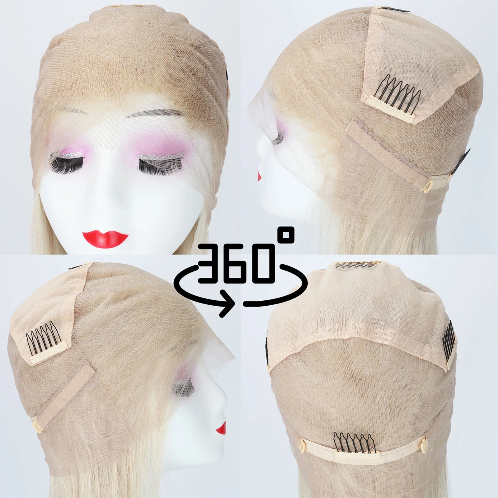 여성용 블론드 HD 투명 레이스 프론탈 가발 100% 인모 실키 스트레이트 프리플럭 베이비 헤어 풀 레이스 프론탈 가발  60