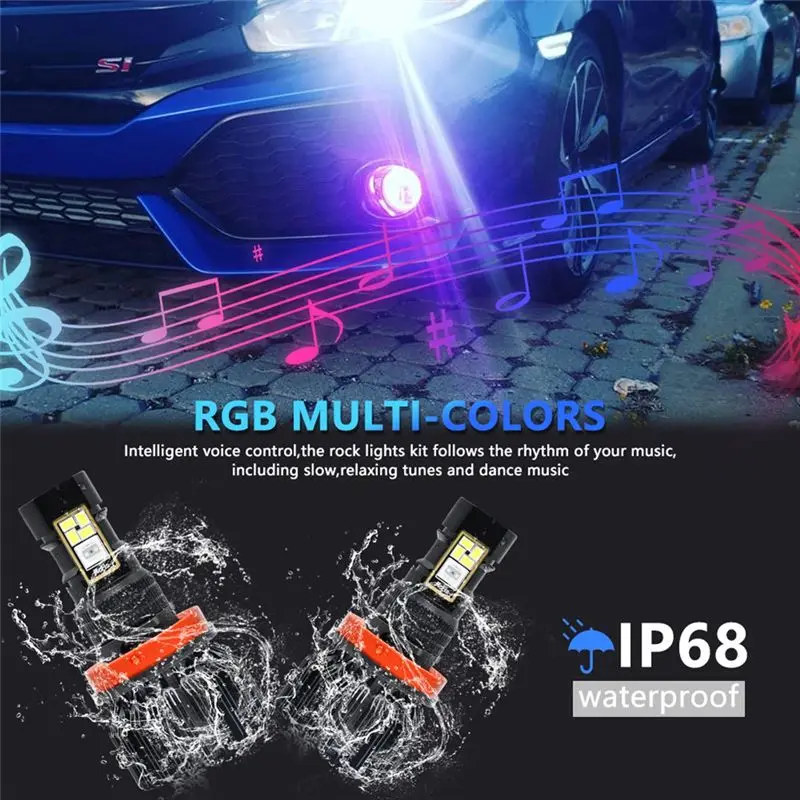 ABHY-Car LED RGB 헤드라이트 APP 블루투스 호환 제어 다중 색상 LED 안개등 전구
