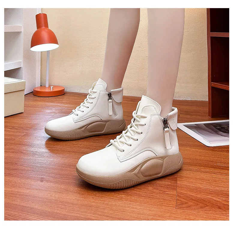 Neue mode stiefeletten frauen herbst wasserdichte schuhe frau dicke sohle kurze stiefel damen designer plattform schnüren booties – Detail 15