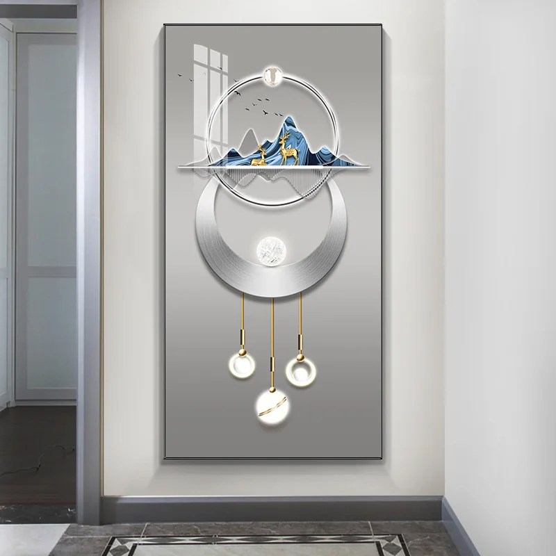 thumbnail image 1 of Cuadro en lienzo de ciervo de lujo de estilo chino, carteles de montaña con geometría abstracta, impresiones para porche, sala de estar, decoración de pared sin marco, 1 of 5