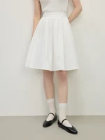 FSLE Elegant Style A-line Fluffy Cotton White Skirt For Women 2025 Spring Summer New Versatile Long Skirt 25FS11052