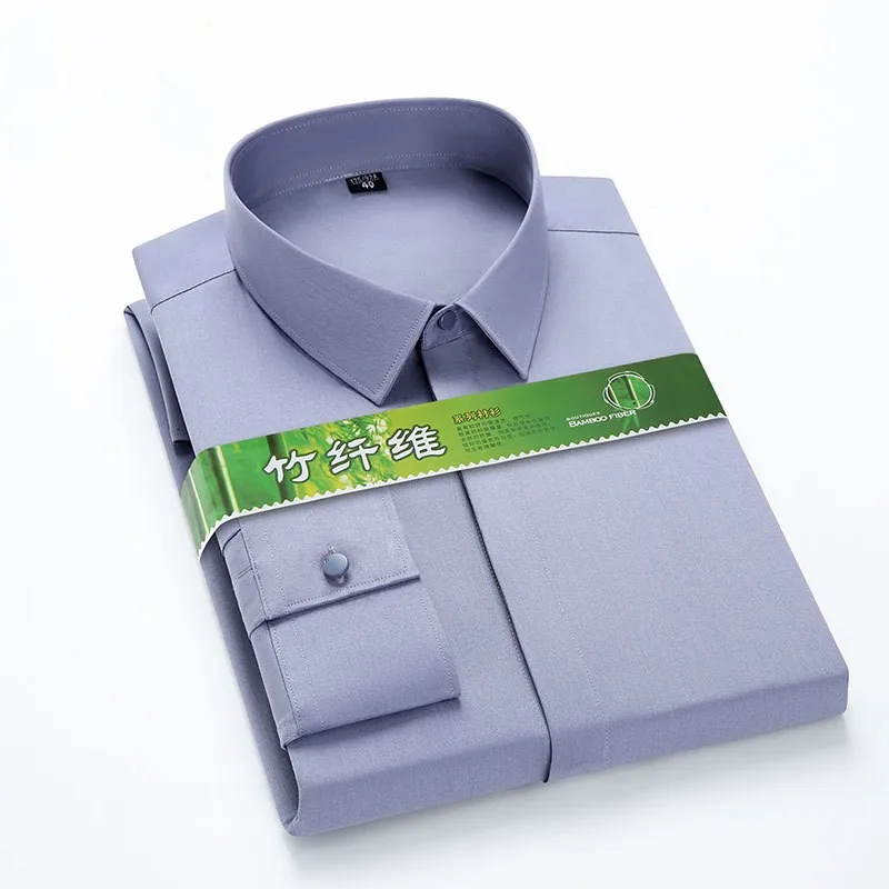 S-6XL Concealed Button Bamboo Fiber Mens Long Sleeve Social Shirts Slim Fit Elastic Anti-wrinkle Formal Elegant Shirt dress shirts men casual shirts