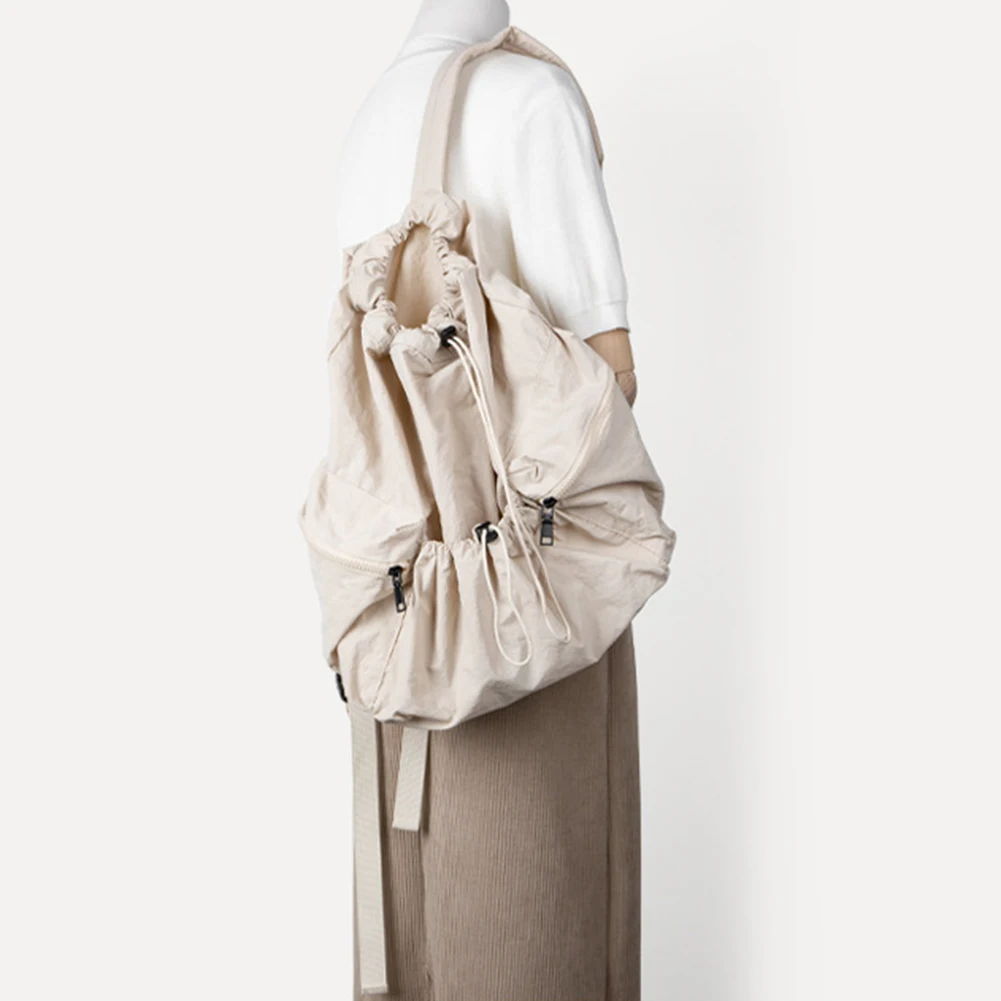 Women Backpack Drawstring Fashion Travel Nylon Backpack Ruched Outdoor Sports