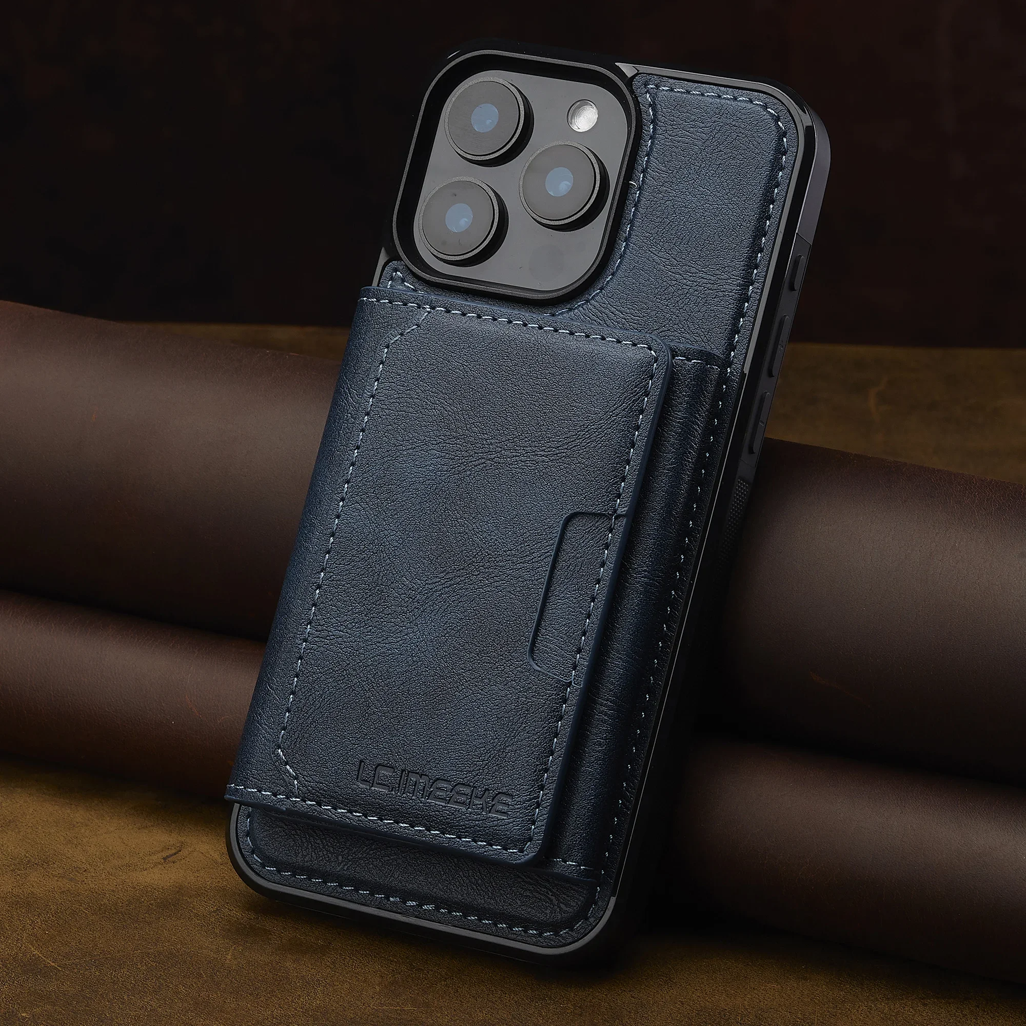 2-in-1 Detachable Magnetic Card Slot Leather Wallet Case with Wireless Charging Compatibility