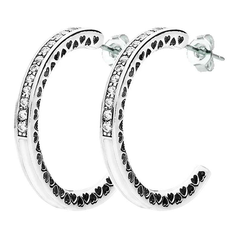 

Original White Enamel Radiant Hearts Earring With Crystal For Women 925 Sterling Silver Earring Wedding Gift Europe Jewelry