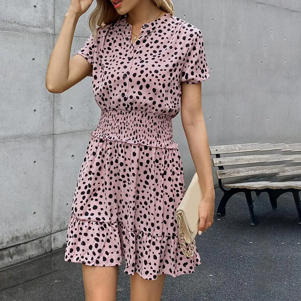 

Dress Women Leopard Casual Black Summer Ruffle Mini Dresses Ladies Purple Waisted Fitted Womens Clothing