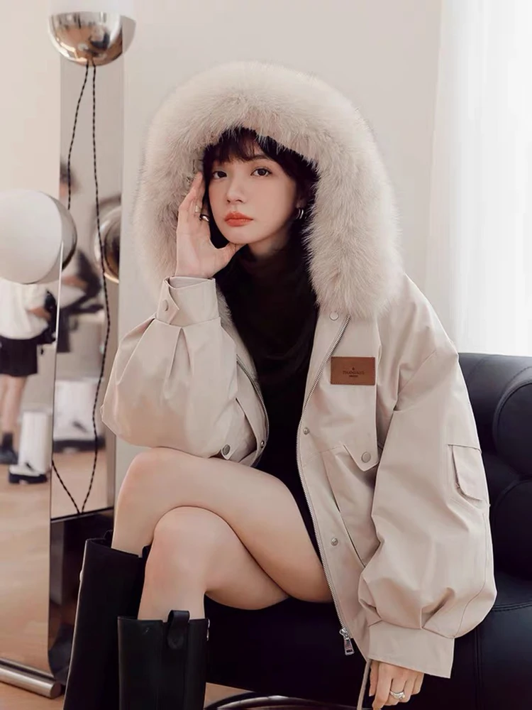 

Женское зимнее пальто с воротником из натурального Лисьего меха, съемная парка с подкладкой из натурального кроличьего меха, куртка большого размера, зимняя толстовка, парка, куртка