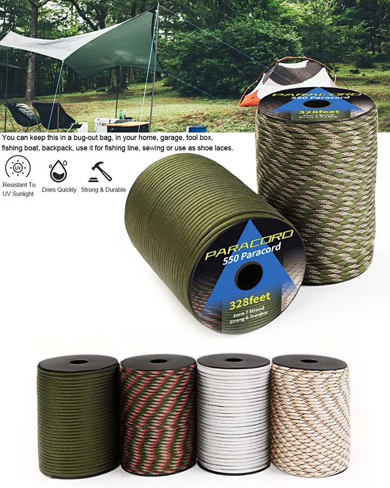 Description Picture 2 of item30M 50M 100M 9 Strands 4mm Parachute Cord Lanyard Outdoor Camping Tent Rope Climbing Hiking Survival Equipment DIY Accessories
