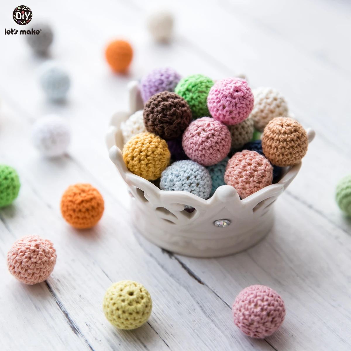 10pc 나무 구슬을 만들어 봅시다 20mm 크로 셰 뜨개질 구슬 나무 Teether 장난감 수제 나무 공예 젖니가 남 딸랑이 구슬 Teether