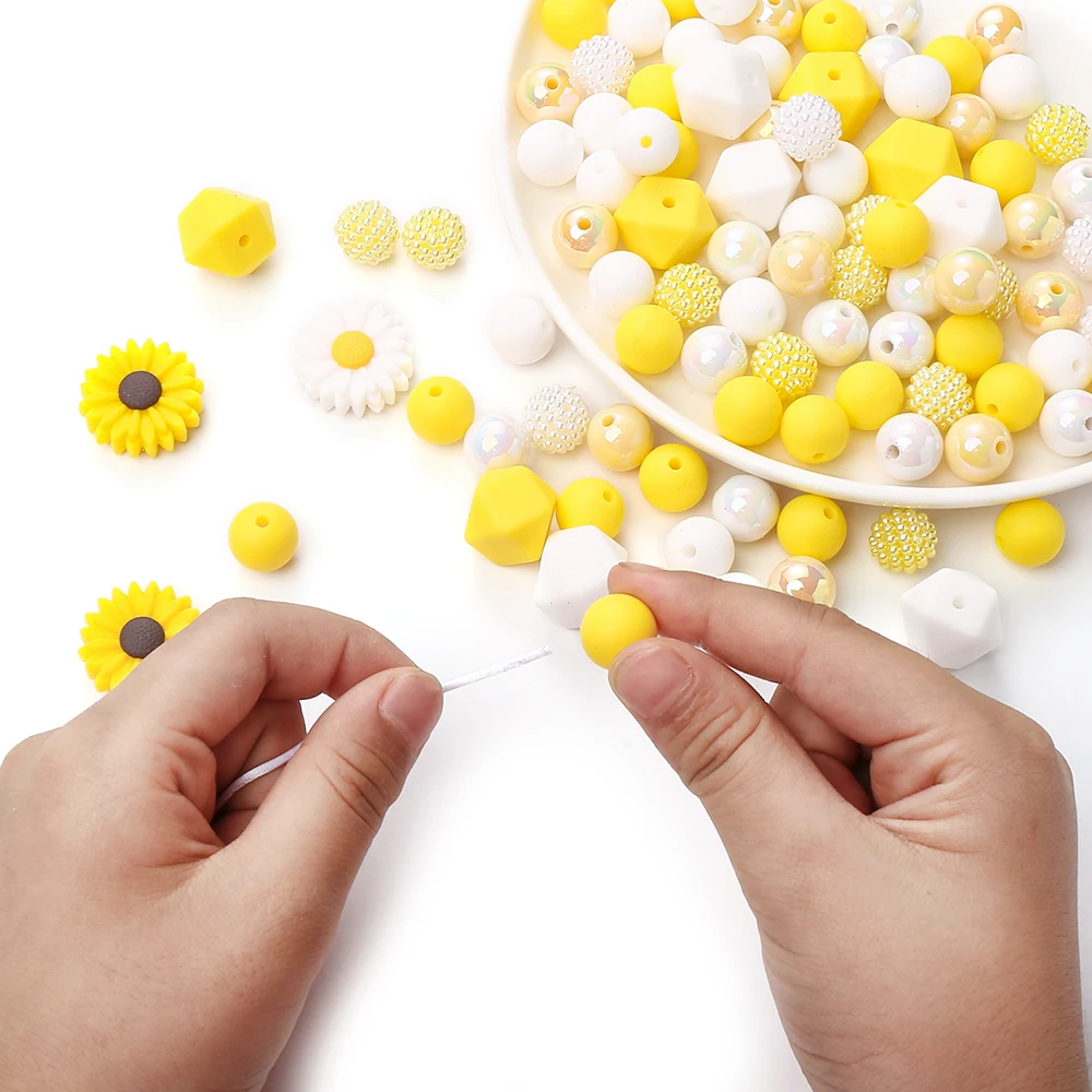 70Pcs Silicone Baby Teething Bead Set Daisy Hexagonal Shape Beads Food Grade for Newborn Diy Pacifier Chain Necklace Accessories 6