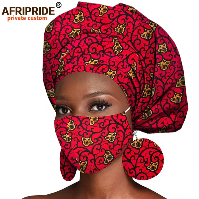 African Headwrap Earrings Hair Accessories Scarf Wax Head Turban African Headscarf Mask Match Print A20H004 - AliExpress