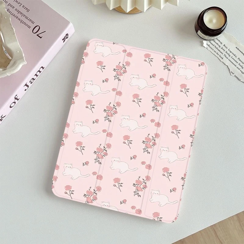 Pink Floral Cat iPad Case