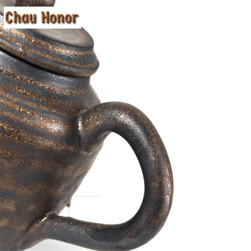 180ml Retro Japanese Style Ceramic Teapot Handmade Sprinkle Gold Glaze Small Master Pots Kung Fu Tea Single Pots Gift Packaging
