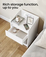 Прикроватная тумбочка Hzuaneri со светодиодной подсветкой, прикроватная тумбочка с зарядной станцией, 1 ящик для хранения, тумбочка для спальни — изображение 4