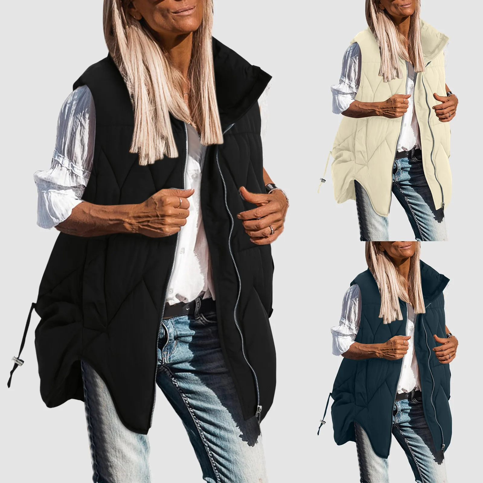 

N Apparel Women Coat Vest Stand Collar Simple Thickened Down Sleeveless Cotton Vest