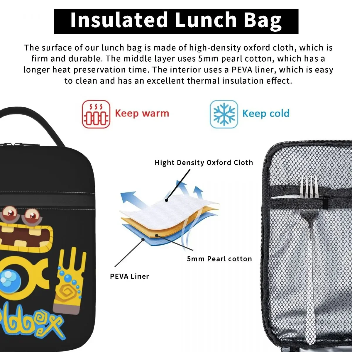 My S-Singings Monsters Lunch Bag For Girls Video Game Lunch Box Picnic Zipper Tote Food Bags Oxford Graphic Design Cooler Bag