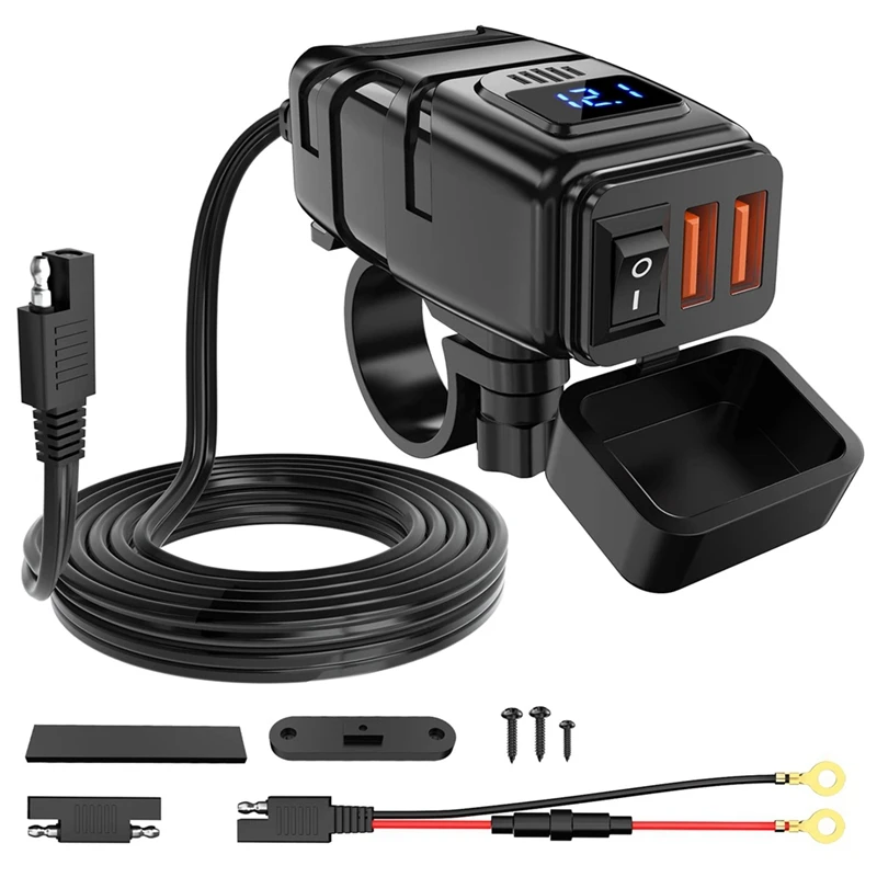 

Зарядное устройство для мотоцикла с двумя USB-портами и вольтметром, 3,0 А