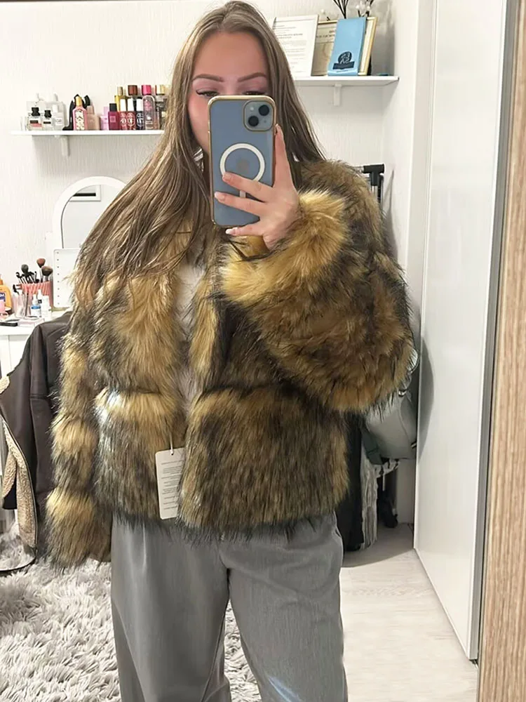 ZADORIN Women Fashion Faux Raccoon Fur Coat Luxury Short Furry Fur Top Jacket Women Winter Plush Fluffy Fur Coats for Women 2
