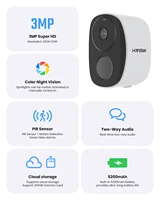 H.VIEW – caméra d'extérieur sans fil alimentée par batterie PIR, caméra de sécurité WiFi 2K 3MP avec sirène de projecteur, Audio bidirectionnel, étanche 4