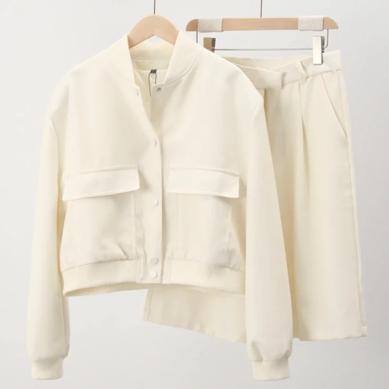 

Y2k Fashion Women Pilot Jacket Shorts Sets 2023 Long Sleeve Pockets Coats + Zip Pleated Shorts Streetwear Two Piece Set Women