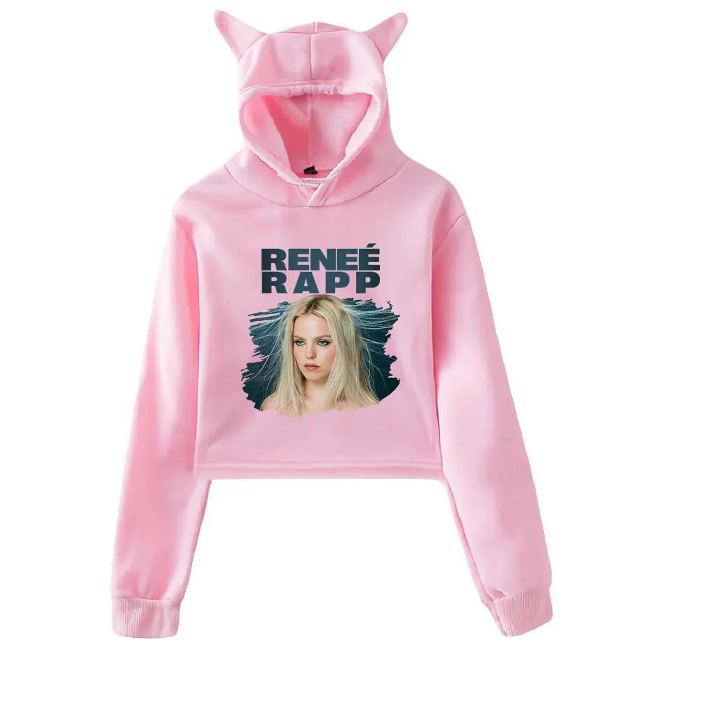 

Renée Rapp Cat Ear Hoodie Women Long Sleeve Cropped Sweatshirt Female Casual Kawaii Crop Tops