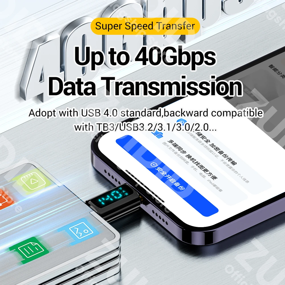 PD140W USB4.0 40Gbps Type C to C OTG Adapter 8K@60Hz Transparent LED Display 5A Fast Charging Cable for iPhone 15 MacBook Pro otg adapter,usb to type c adapter,type c adapter,lightning to usb c adapter,usb c to usb c cable