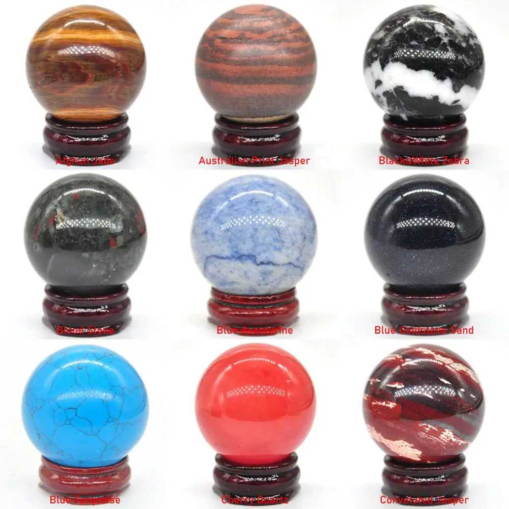Natural Gemstones Ball Healing Crystals 40MM Home Decoration Reiki Wicca Chakra Stones Sphere Rocks Mineral Gem Massage Globe