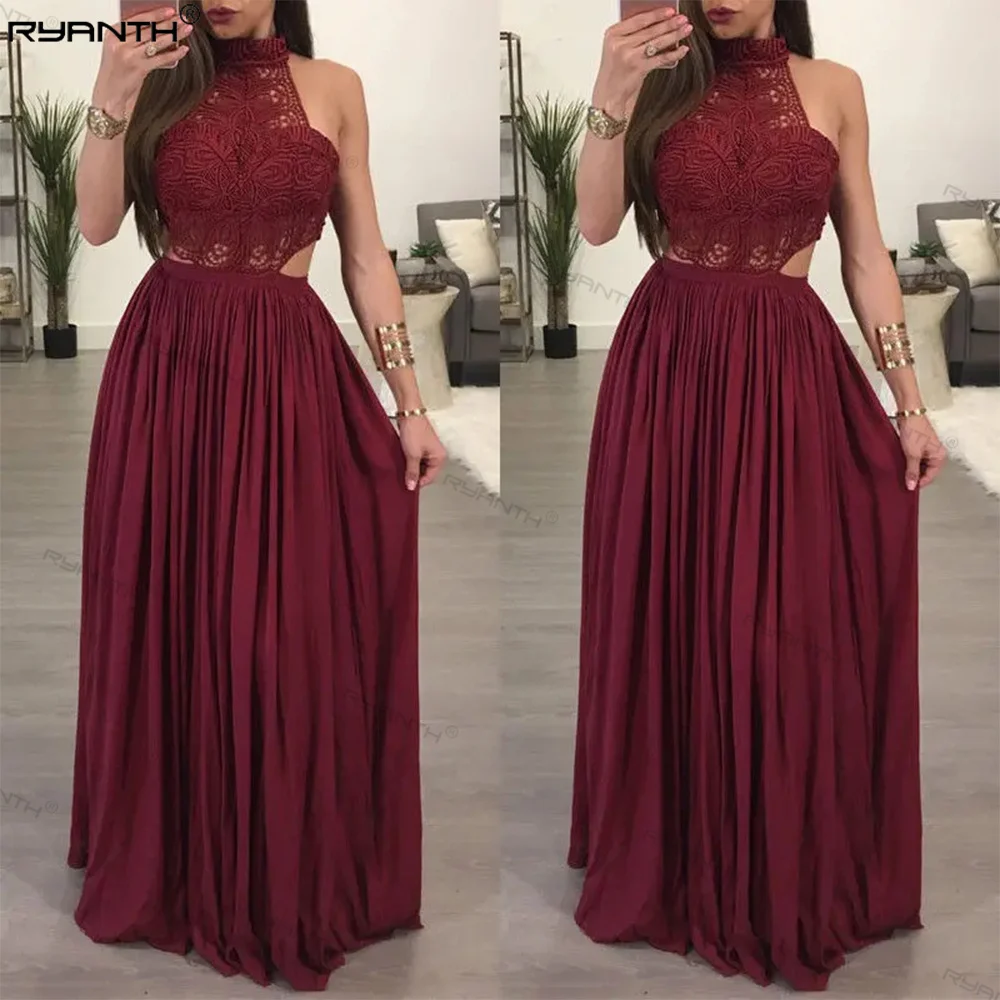 

Hot Women Ladies Maxi Summer Long Evening Party Dress Beach Dress A-Line Halter Prom Dress Sundress White Wine Red Clothes