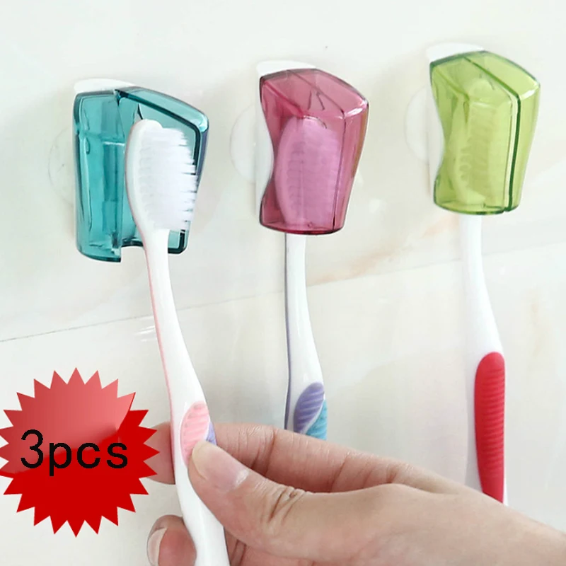 

3 Piece/Set Suction Cup Toothbrush Holder Wall Mount Rack Bathroom Product Toothbrush Cover Storage Creative Suction Cup Dust