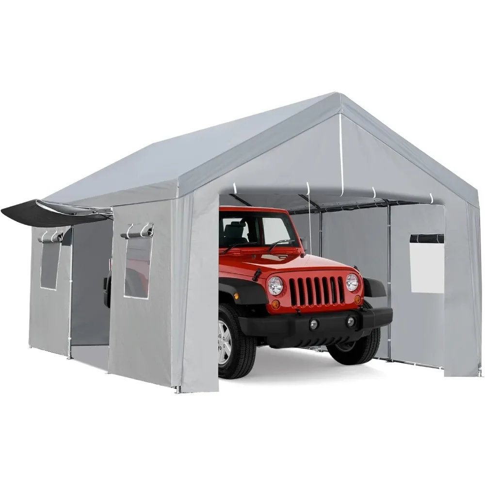 

Heavy Duty Car Canopy With Ventilated Windows Removable Sidewalls & Zipper Doors Reinforced Triangle Beams 13×20 FT Home