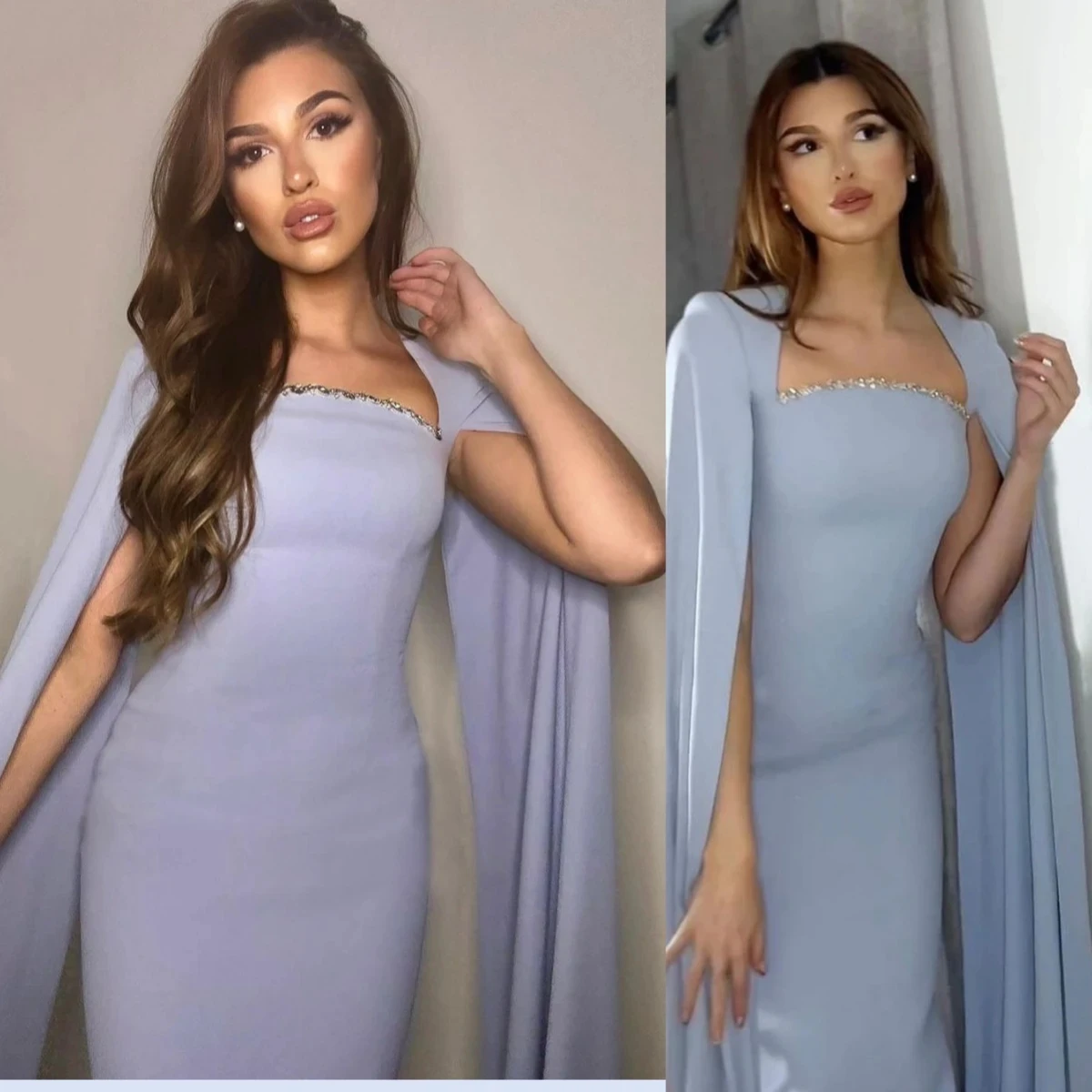 

Square Neckline Prom Gowns Evening Dresses Elegant Cape Sleeves Long Wedding Party Dress Gala Formal Saudi Arabia Women 2024