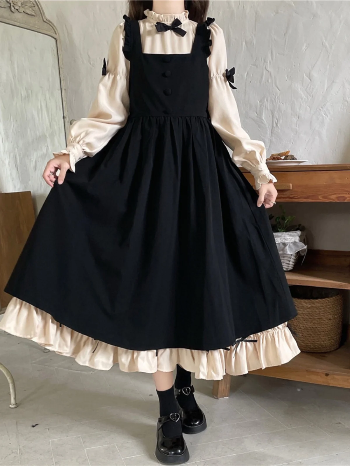 

New Japanese Style Suspender Dress Two-Piece Bow