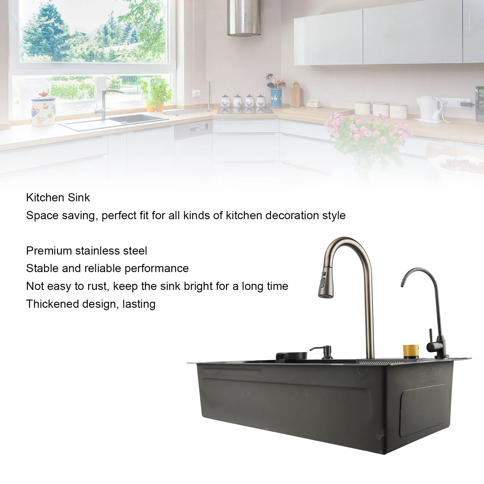1 Set Kitchen Sink Professional Modern Simple Style Thickened Large Capacity Undermount Stainless Steel Sink for Home Kitchen