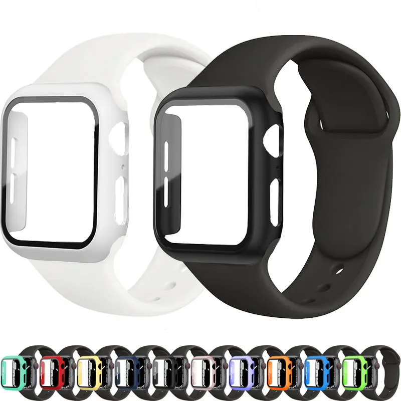 Чехол и ремешок для Apple Watch Band 45 мм 41 44 силиконовый чехол на запястье 38 42/40 11 цветов