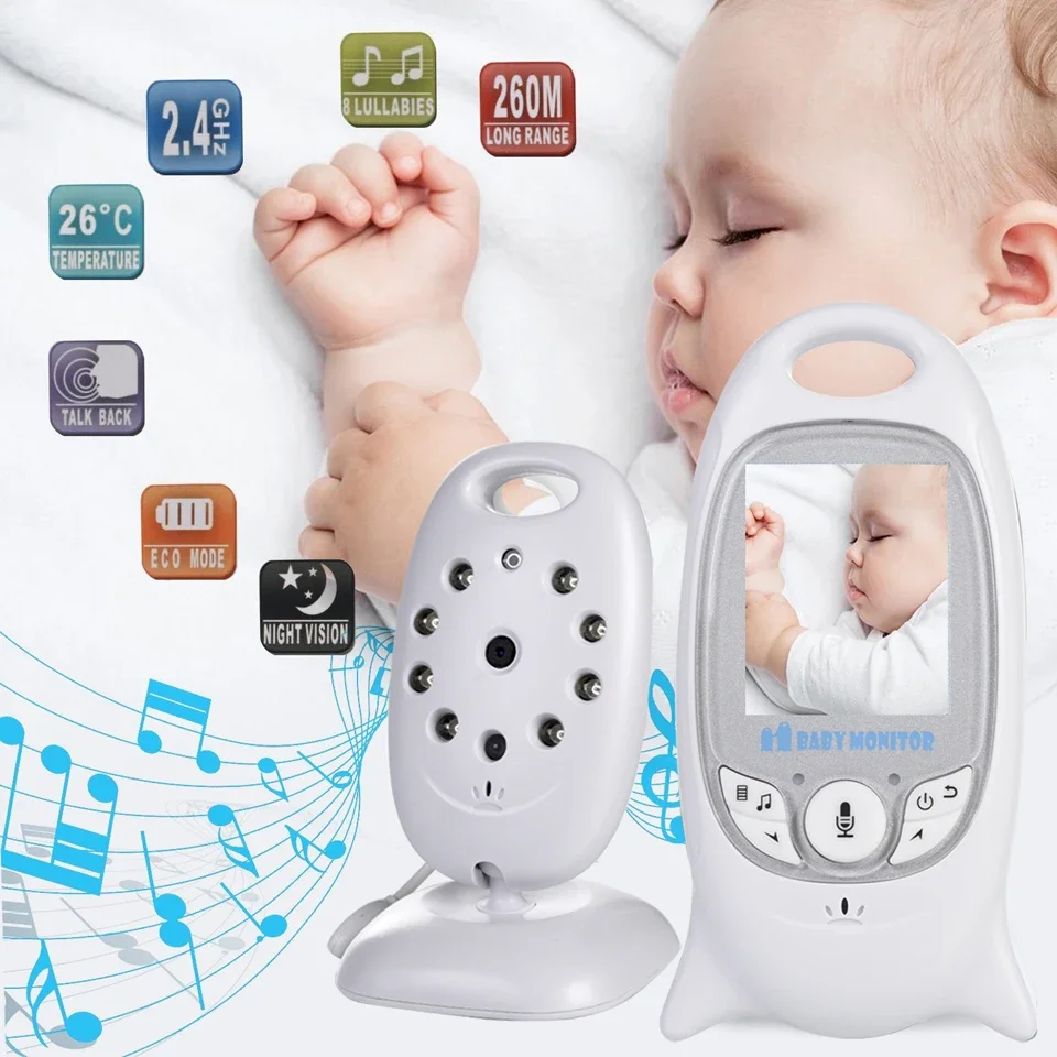 VB601 Video Baby Monitor Wireless 2.0'' LCD Babysitter 2 Way Talk Night Vision Temperature Security Nanny Camera 8 Lullabies