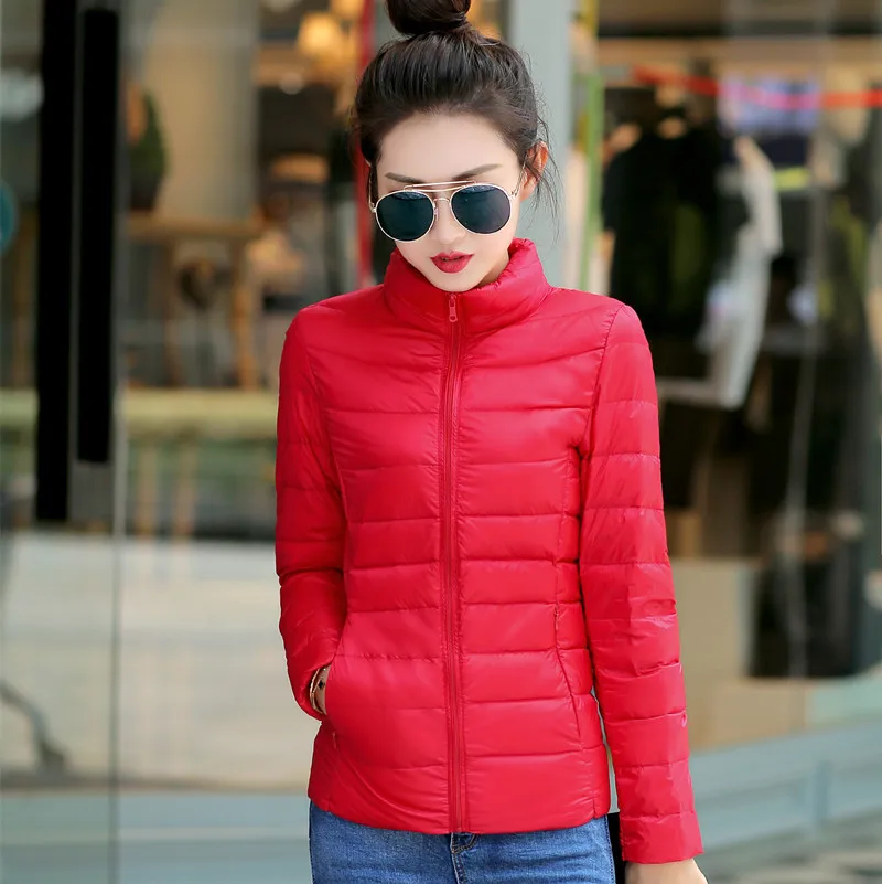 

S-5XL White Duck Down Jacket for Women Winter Warm Down Coat Light Weight 2023 New Stand Collar Pocket Zipper Casual Outerwear