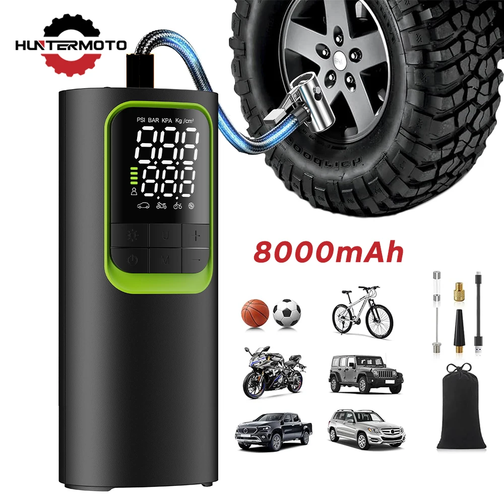 Portable Air Pump 150PSI 8000mAh Power Bank Cordless Tire Inflator LED Light Fast Inflation Car Air Compressor