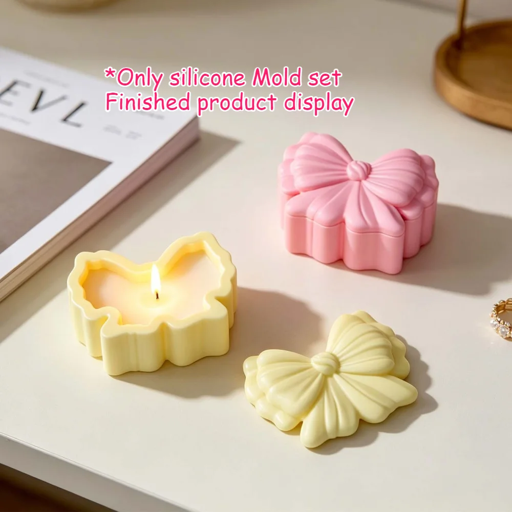 3D Bowknot 보관 케이스 수지 실리콘 몰드 아로마 테라피 캔들 홀더 보석 상자 몰드 DIY 공예 홈 장식 선물