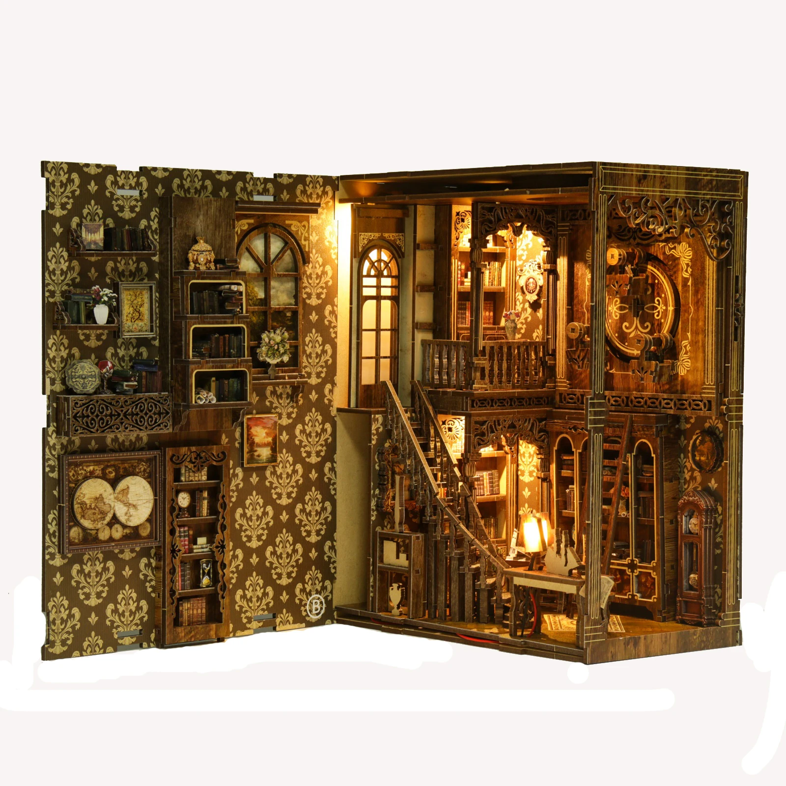DIY Wooden Antique Book Collection Room Book Nook Shelf Insert Miniature Model Kits With Light Bookshelf Bookend Friends Gifts 5