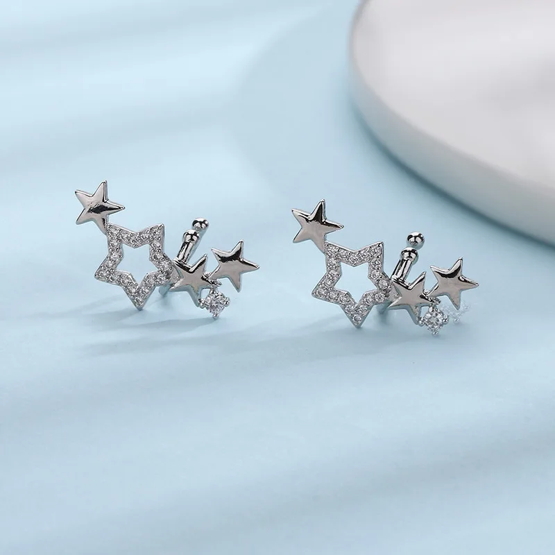 Ear Clip Earrings 1pc Sring Star Earclimber Earrings for Women Silver Color Ear Clip Cuffs No Piercing Earing