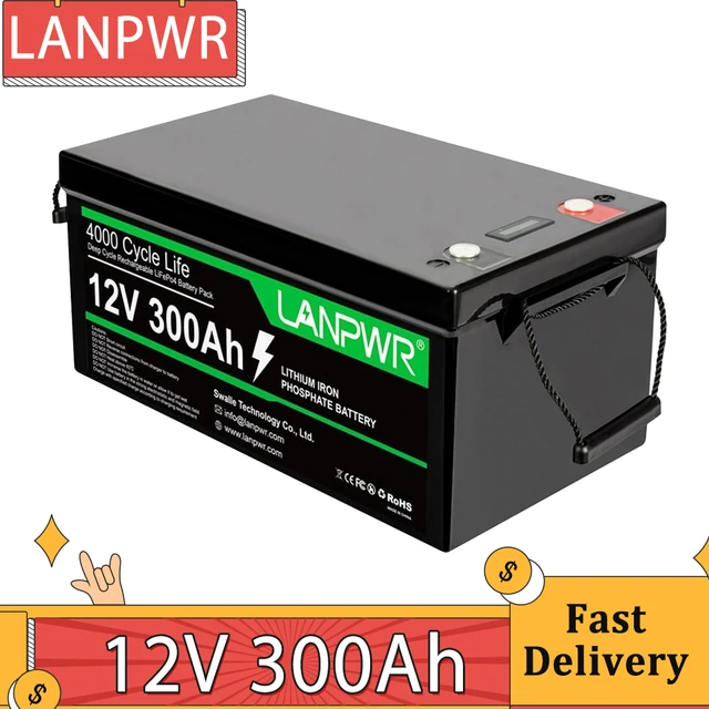 Power Queen 12V 300Ah LiFePO4 Lithium Battery Built-in 200A BMS for Solar  RV Marine Off-Grid 