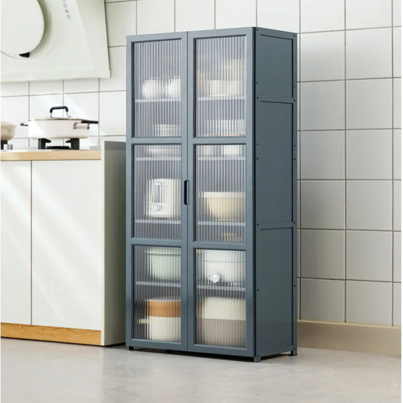 Home Fashion Kitchen Storage Shelf Transparent Visual Cabinets Bamboo Solid Structure Shelves for Organized Supplies