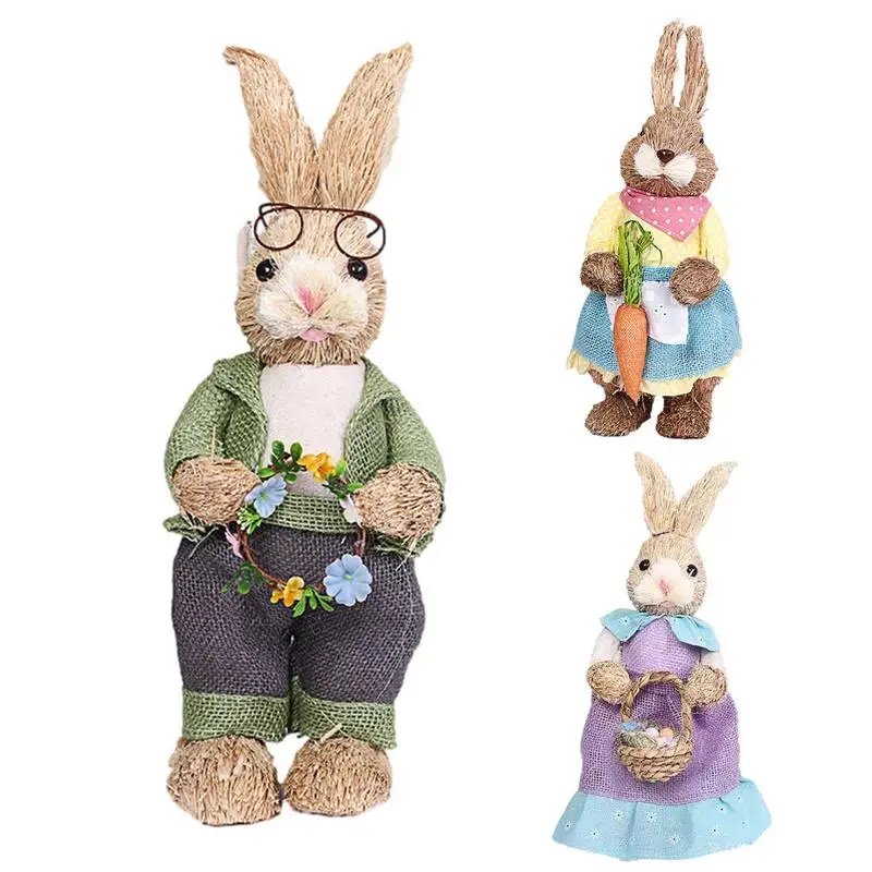 Easter Simulation Bunny Cute Straw Rabbits Bunny Home Garden Wedding Ornament Easter Creative Theme Bunny Decorations Supplies children s empty top hat big brim sunscreen foldable children s straw hat travel vacation beach bunny ears peaked hat