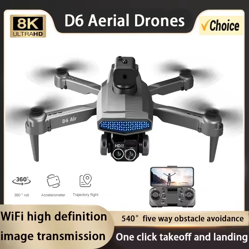 New D6 Air Drone Rc 8K HD Professional Dual Camera Five-Sided Obstacle Avoidance Optical Flow ESC Foldable Quadcopter Toys Gifts