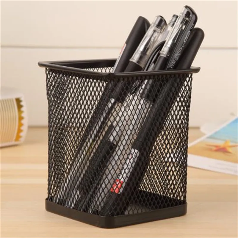 New Pencil Holder Office Desk Metal Mesh Square Pen Pot Cup Case Container Organiser Durable Pencil Case pen holder,stationery organizer,pen pencil case